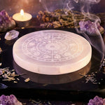 Selenite Crystal Recharging Plate with Zodiac Sign Spiritual Tool