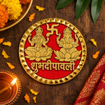 Round Gold & Red Laxmi Ganesha Shubh Deepawali Door Sticker