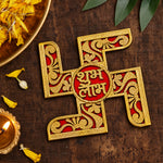 Gold & Red Swastik with Central Shubh Labh Sticker