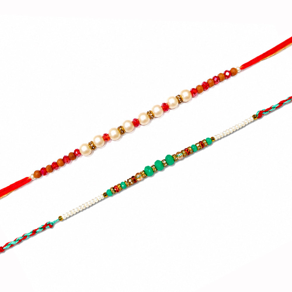 Traditional Pearl and Crystal Beaded Rakhi (Set of 2)