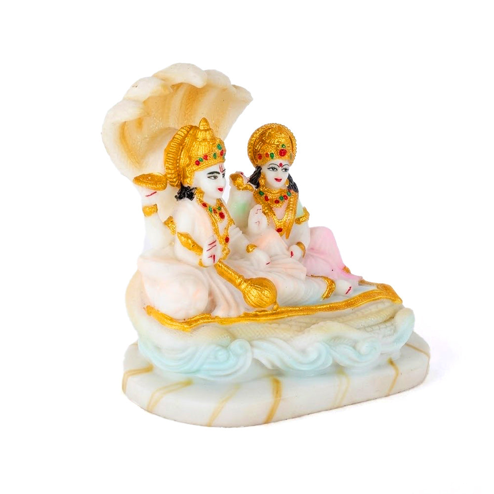 Beautiful Vishnu Ji and Mata Laksmi White Statue