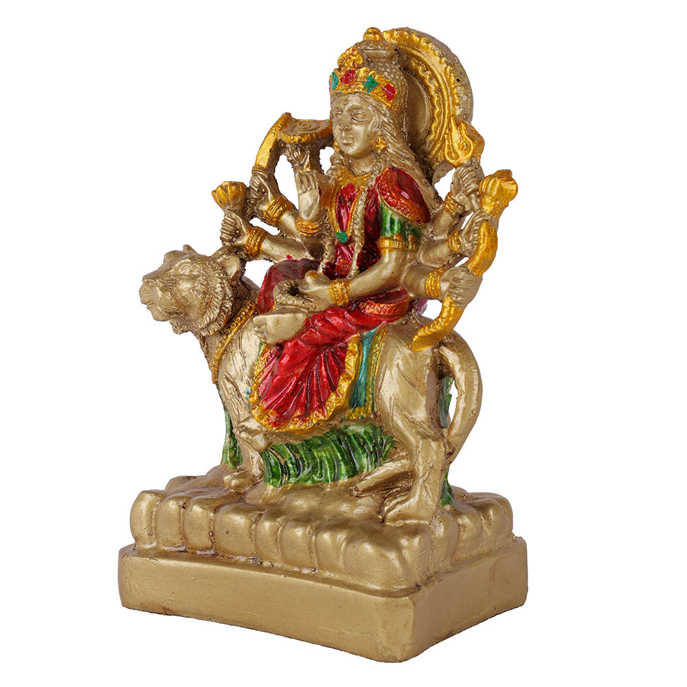 Premium Gold Crimson & Green Maa Durga Resin Statue