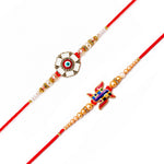 Auspicious Swastik and Enamel Evil Eye Designer Rakhi (Set of 2)