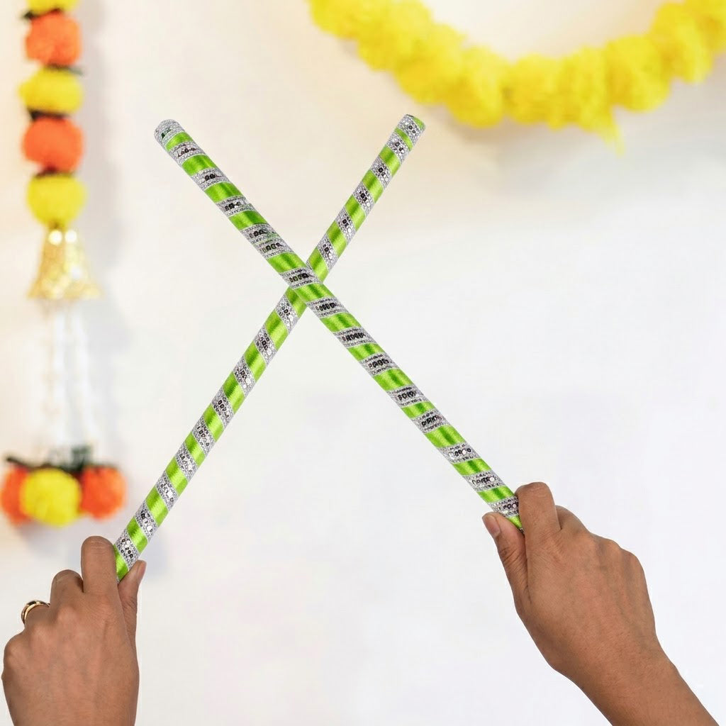 Handcrafted Silk Ribbon Wrapped Wooden Dandiya Sticks
