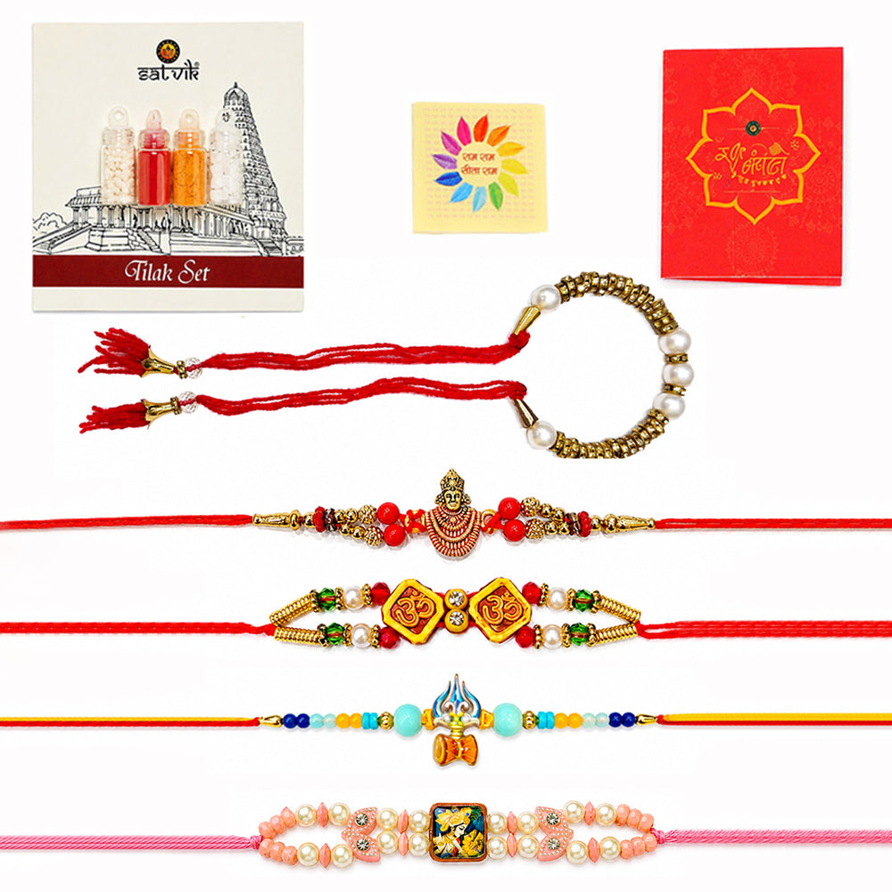 Multi Design Devotional Family Rakhi Combo (Set of 5)