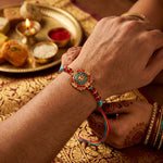 Traditional Royal Floral Meenakari Dial Stone Studded Rakhi