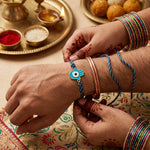 Turquoise and Gold Hamsa Motif Evil Eye Rakhi