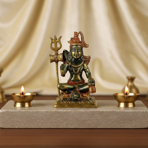 3.8 Inch Brass Shiv Idol – Handcrafted Lord Shiva Statue in Elegant Brass Finish, Symbolizing Power, Peace, and Spiritual Energy for Home Temple and Pooja Decor. No.1 Brass Idol Store www.satvikstore.in 