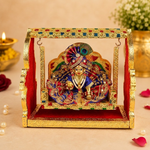 Golden Meenakari Peacock Singhasan Jhula for Laddu Gopal