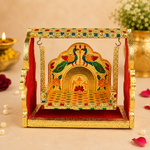 Golden Meenakari Peacock Singhasan Jhula for Laddu Gopal