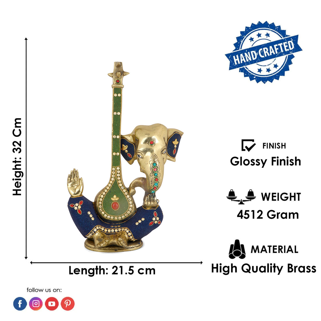 Lord Ganesh, Ganpati, known for Blessing Good Health and Wealth, The Idol Is made from Premium Quality material for long lasting use. Handmade product from the Artisanship of India's Craftsman with Using Modern Style.