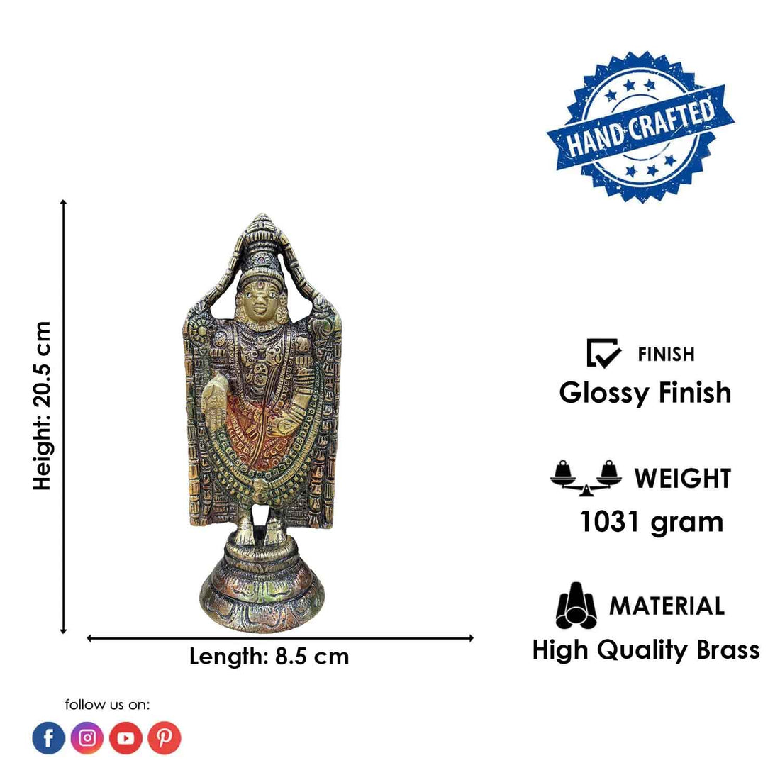 8 Inch Tirupati Balaji Antique Finish Statue