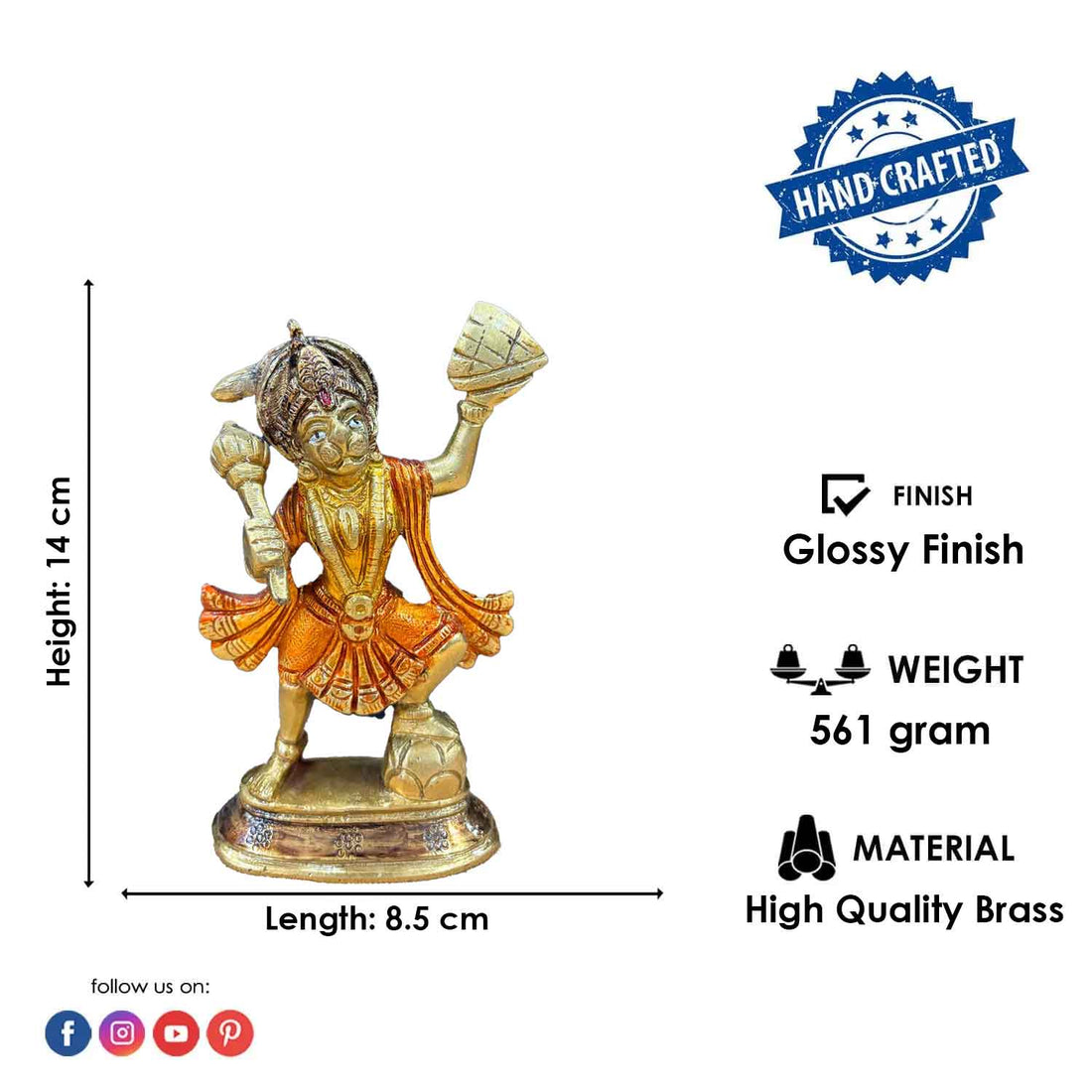 5.5 Inch Brass Hanuman Ji with Sanjeevani Idol