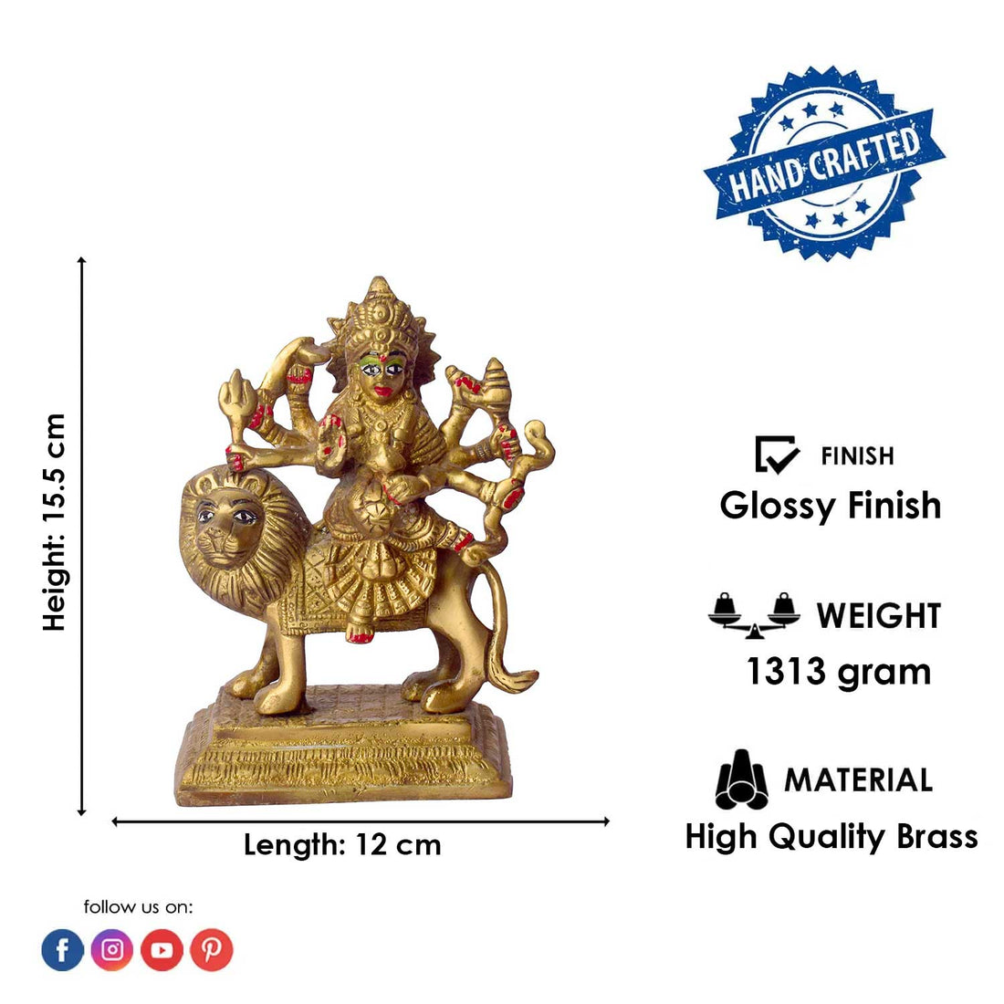 6.1 Inch Elegant Brass Sherawali Mata Idol