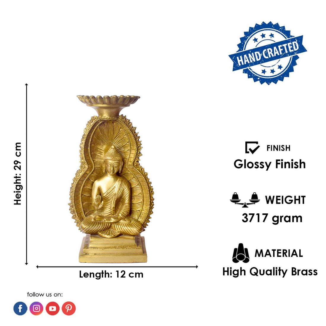 11.4 Inch Sculpted Brass Buddha Candle Stand