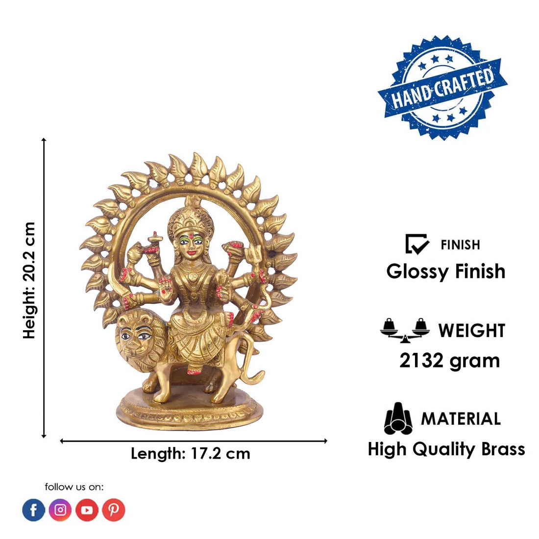 8 Inch Divine Sherawali Mata in a Round Frame