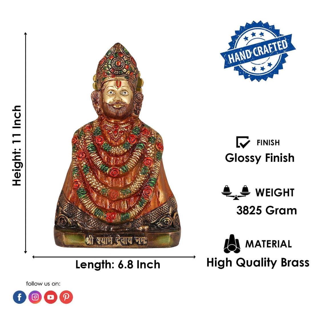 Lord Khatushyam, Khatu Shyam, lord Khatyshyam, known for Blessing Good Health and Wealth, The Idol Is made from Premium Quality brass material for long lasting use. Handmade product from the Artisanship of India's Craftsman with Using Modern Style.