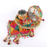 11 Pc Multicolor Thread Work Karwa Chauth Thali Set