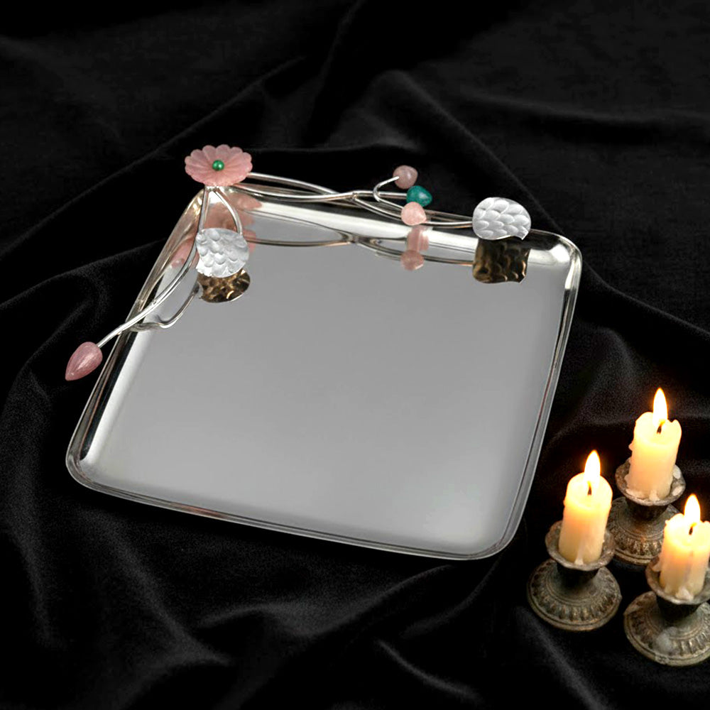 Silver Plated Tray – Decorative Serving & Pooja Platter Spiritual Use