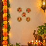 Ornate Round Gold Finished Shubh Labh and Deity Stickers Set of 5