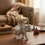 Elephant Oil Lamp Diya – Silver Plated Pooja Lamp Spiritual Use