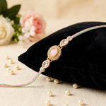 Pastel Pink Oval Stone and Kundan Designer Rakhi