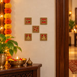 Ornate Square Gold Finished Shubh Labh and Deity Stickers Set of 5