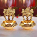 3–3.5 Inch Kuber Shankh Chakra Brass Diya – Pack of 2