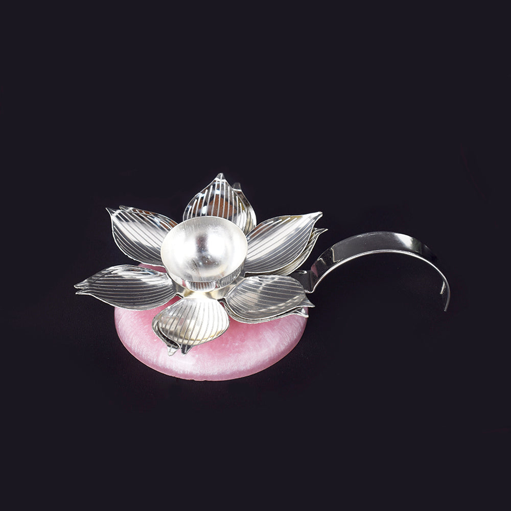 Graceful Silver Lotus Handle Diya with Resin Base