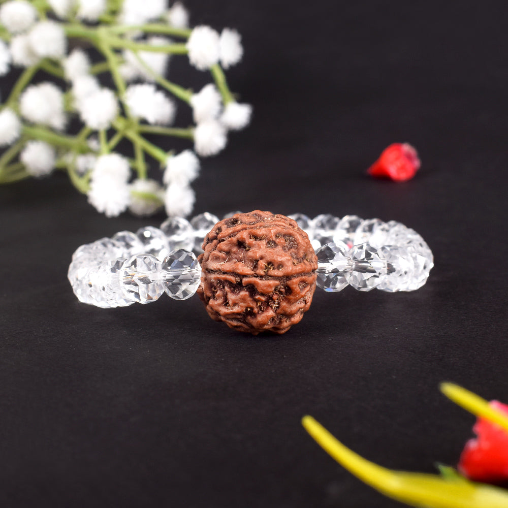 6 Mukhi Rudraksha Glass crystal beads Bracelet