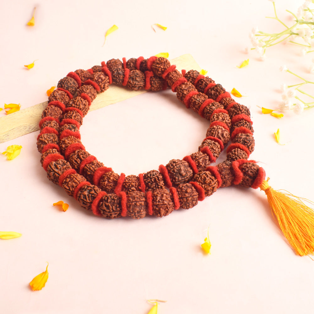5 Mukhi 54 Beads Rudraksha Kantha Mala with Velvet Thread