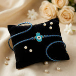 Turquoise and Gold Hamsa Motif Evil Eye Rakhi