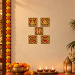 Ornate Square Golden Shubh Labh and Divine Symbols Sticker