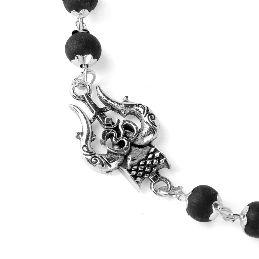 Silver Plated Karungali Bracelet with Om Trishul Charm