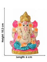 4 Inch Eco Friendly Ganesha Idol with Pink Lotuses & Golden Mukut