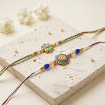 Multicolor Enamel Daisy Starburst Floral Designer Rakhi (Set of 2)