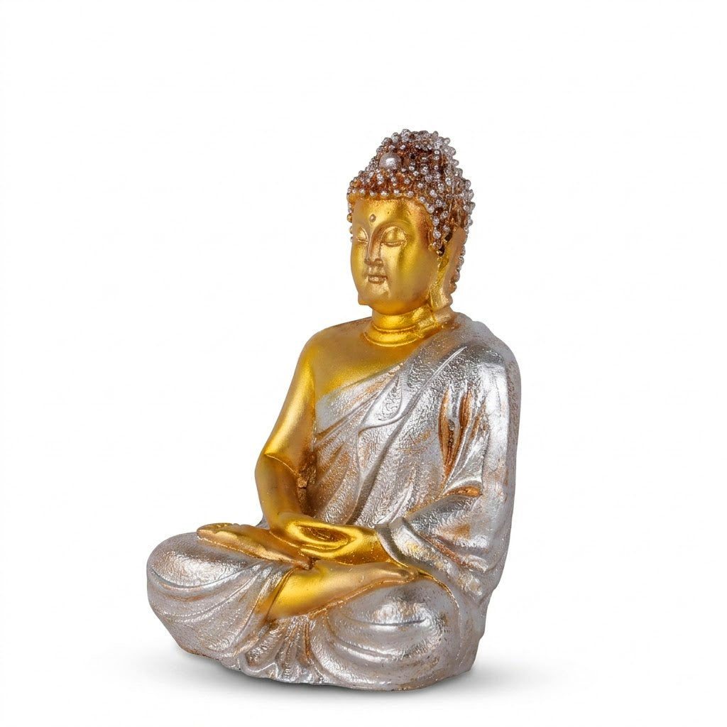Meditating Gold & Silver Buddha Resin Statue