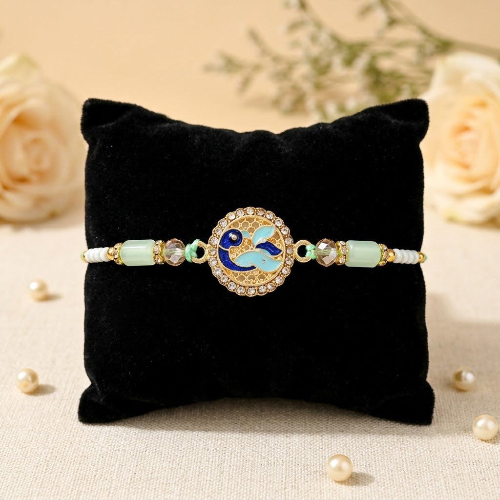 Elegance Peacock Feather Art Enamel Designer Rakhi