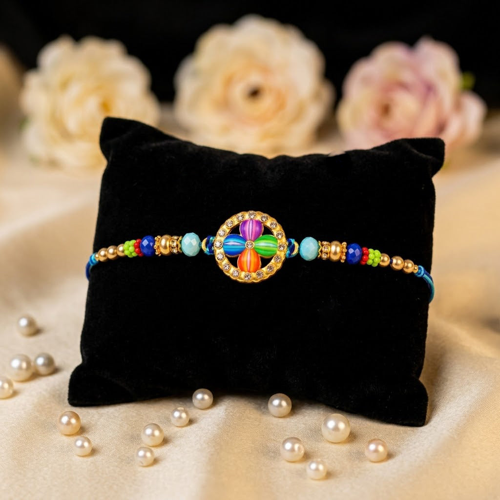 Elegance Rainbow Enamel Floral Medallion Beaded Rakhi