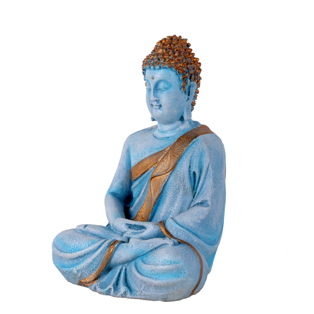 Meditating Cerulean Blue Buddha Resin Statue