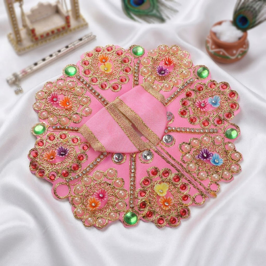 Size 2 3D Floral Accents & Pearl Work Laddu Gopal Dress