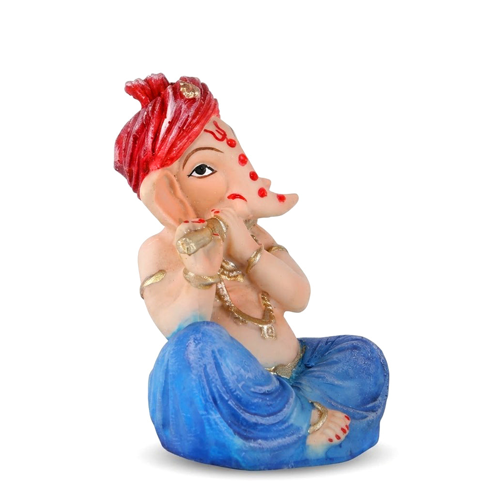 Vibrant Hand-Crafted Royal Blue Dhoti Resin Ganesha Statue