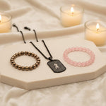 Rose Quartz & Golden Pyrite Bracelet Combo with Hanuman Chalisa Pendant