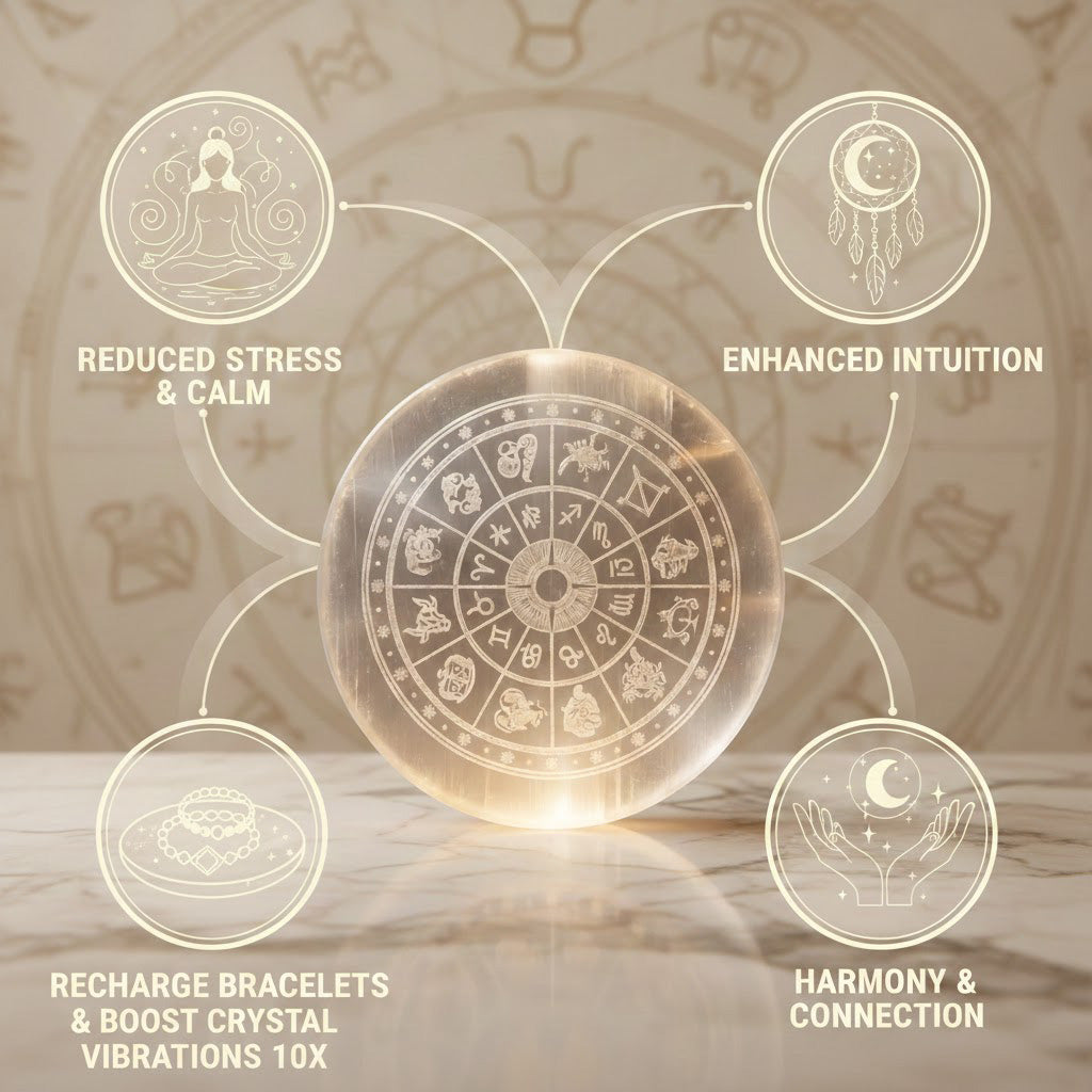 Rose Quartz Buddha & Golden Pyrite Bracelet With Selenite Zodiac Plate Combo