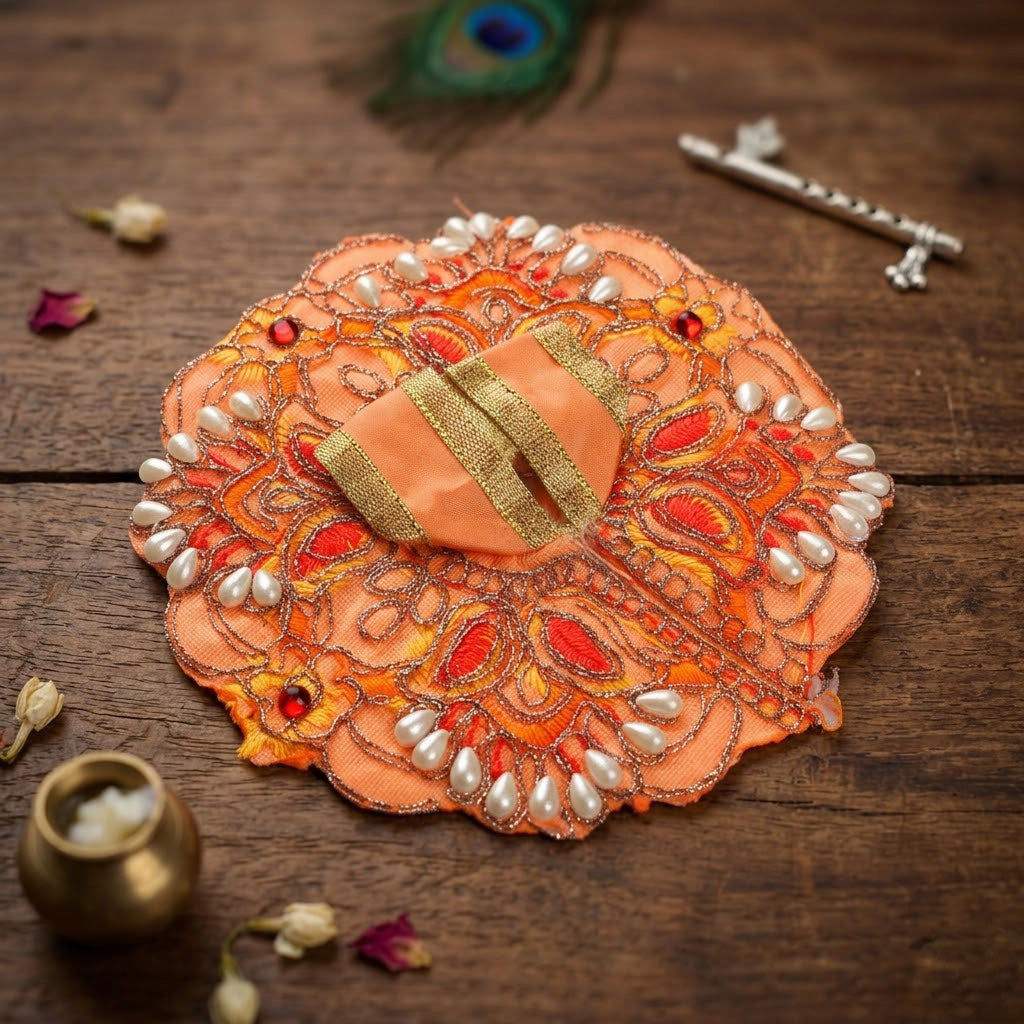 Size 1 Premium Hand Embroidered Orange Laddu Gopal Dress