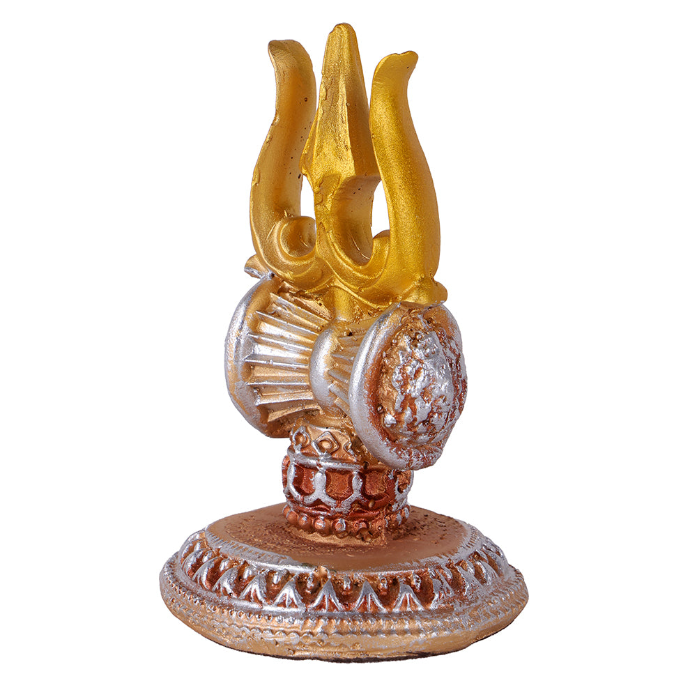 Premium Silver & Gold Lord Shiva Trishul with Damru Resin Statue