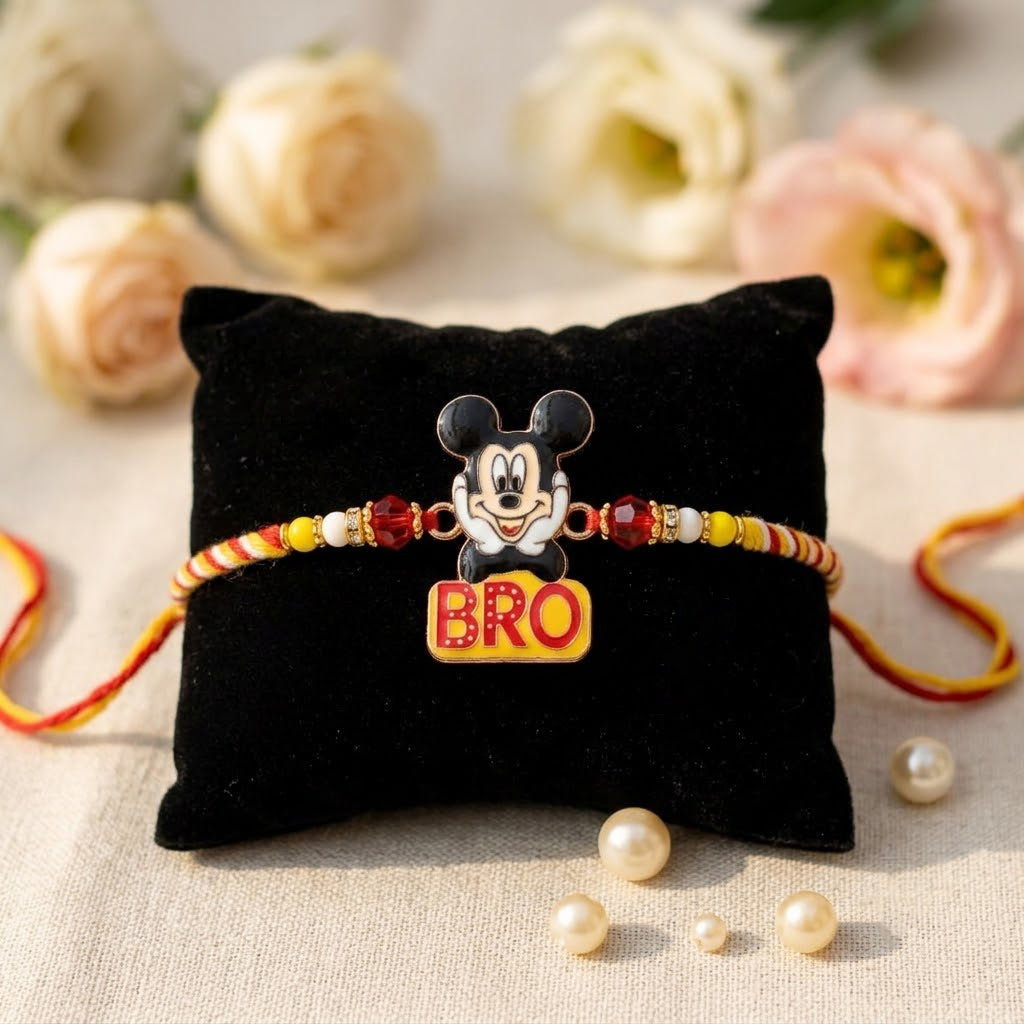 Playful Mickey Mouse BRO Sign Kids Rakhi