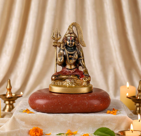3 Inch Brass Shiv Idol with intricate detailing, representing Lord Shiva – perfect for pooja room, home temple, or as a spiritual gift for devotees. No.1 Brass Idol Store www.satvikstore.in 