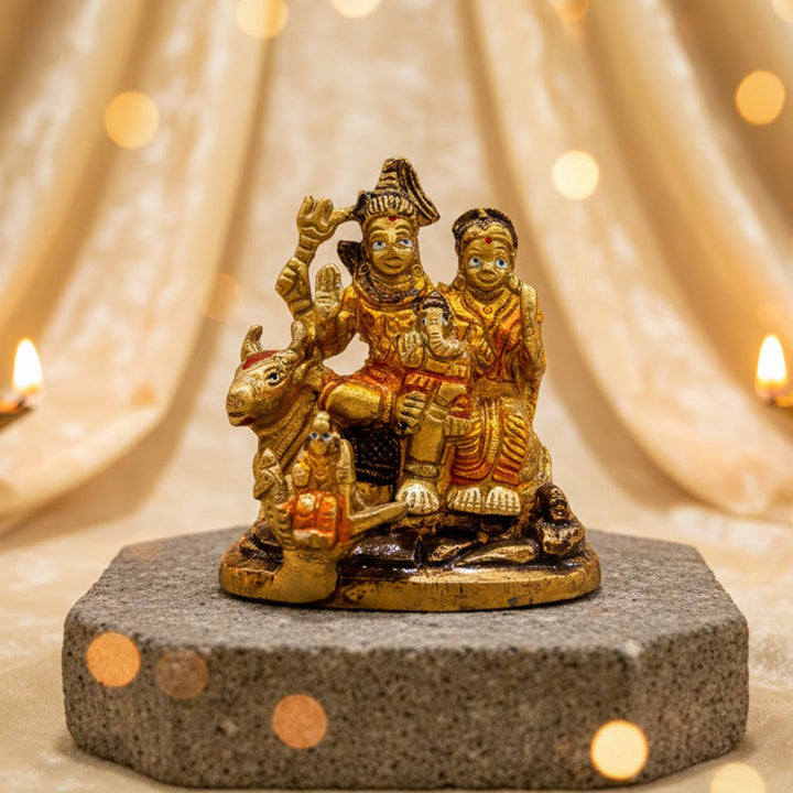 3 Inch Brass Shiv Parivaar with Nandi Idol – Sacred Family Statue for Home Temple and Car Dashboard Décor. No.1 Brass Idol Store www.satvikstore.in 