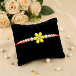 Vibrant Yellow Flower Medallion Peach Coral Bead Rakhi
